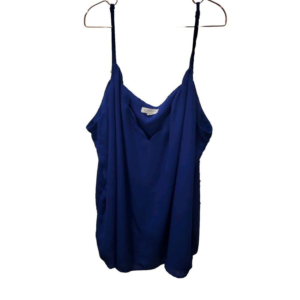 Socialite Cami Top Sleeveless V-Neck Casual Blouse Royal Blue 2X